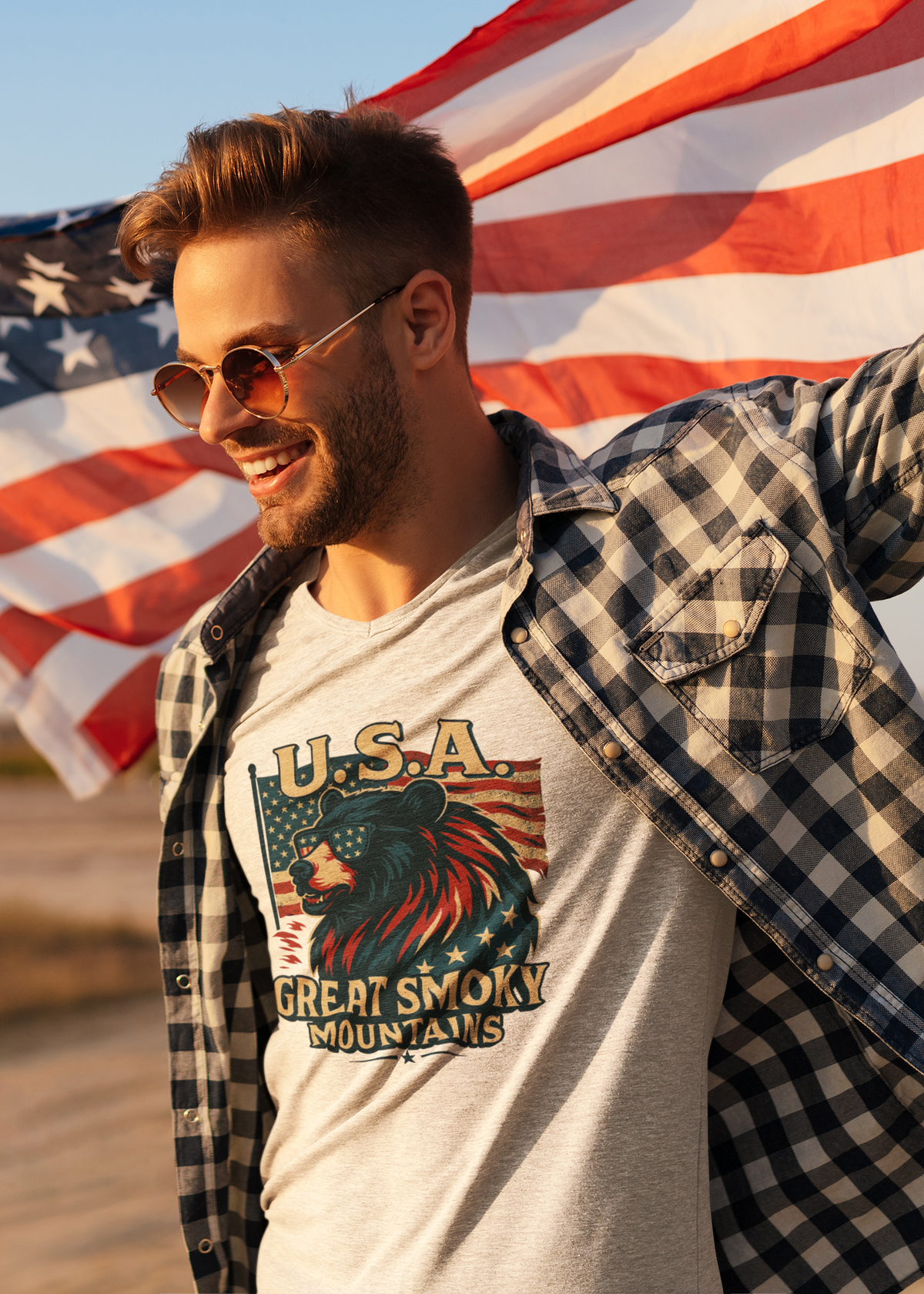 USA Patriotic Bear Head (Full Color Print) - T-Shirt, Hoodie or Sweatshirt.