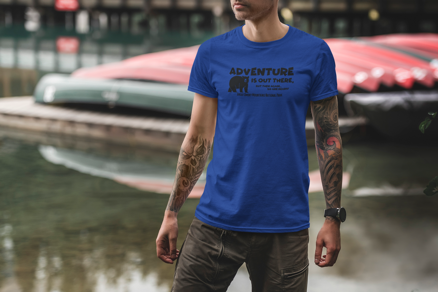 Adventure is out there, but so are bears! - Adult Unisex Crew Neck T-Shirt